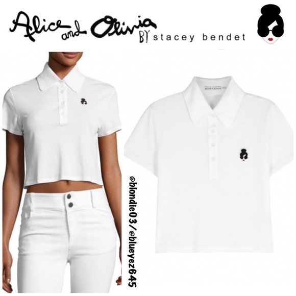 Alice + Olivia Erma Stace Face White Polo Shirt M - Picture 1 of 4